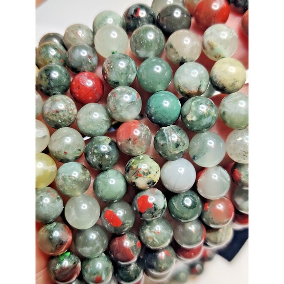 African Bloodstone Stretch Bracelet 8mm round natural stone w/ felt pouch-B818 - Picture 6 of 11